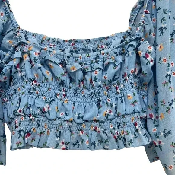 Tularosa Rosie Top Cropped Blouse Carolina Blue Floral Coastal Tropical size L - Picture 7 of 11